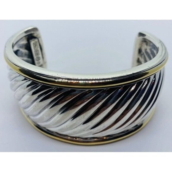David Yurman Sterling Silver 925 18KT 750 Wide Cuff Bracelet - Picture 1 of 8